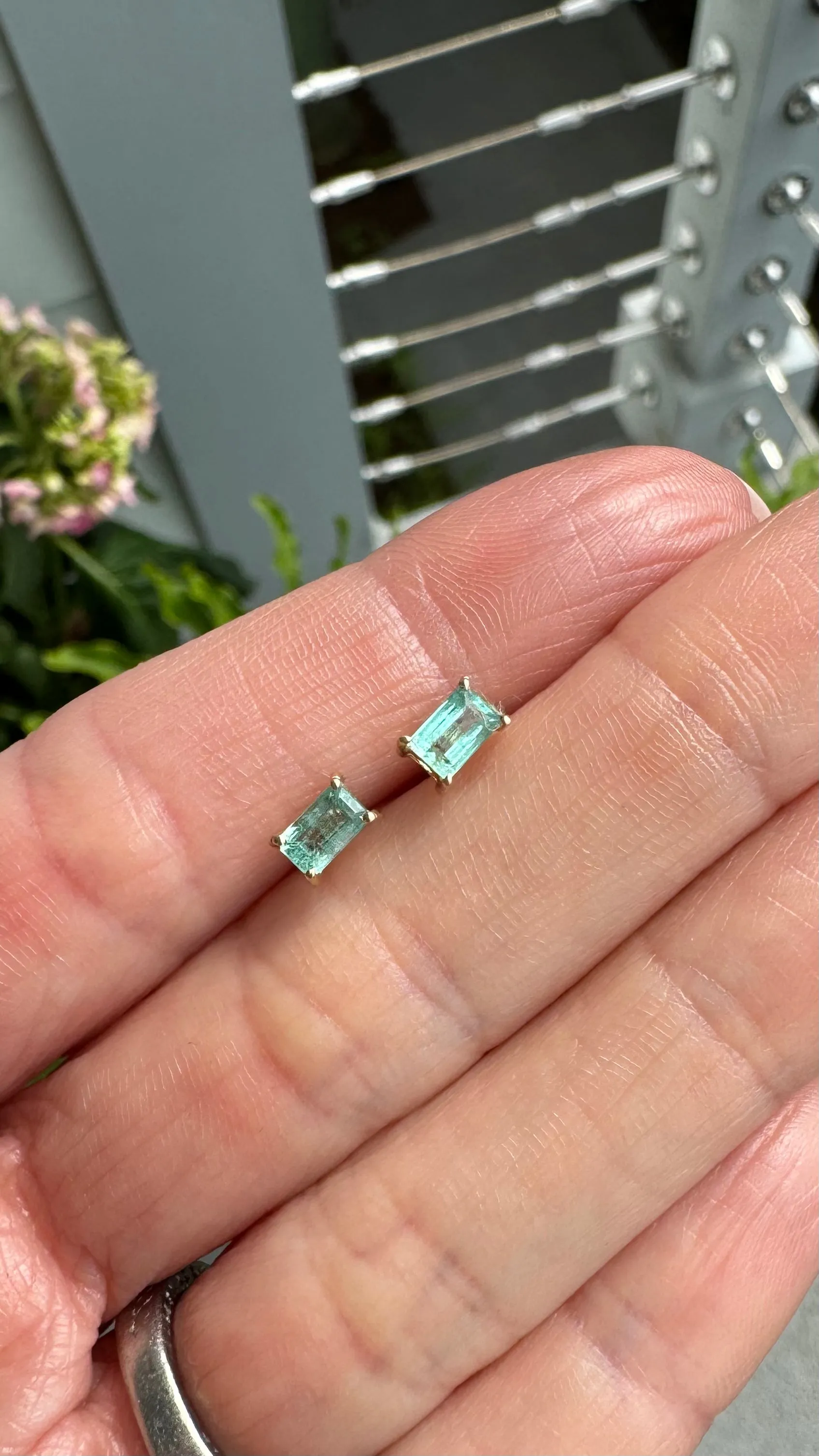 Celadon emerald baguette studs sold by Theodosia product image thumbnail 3