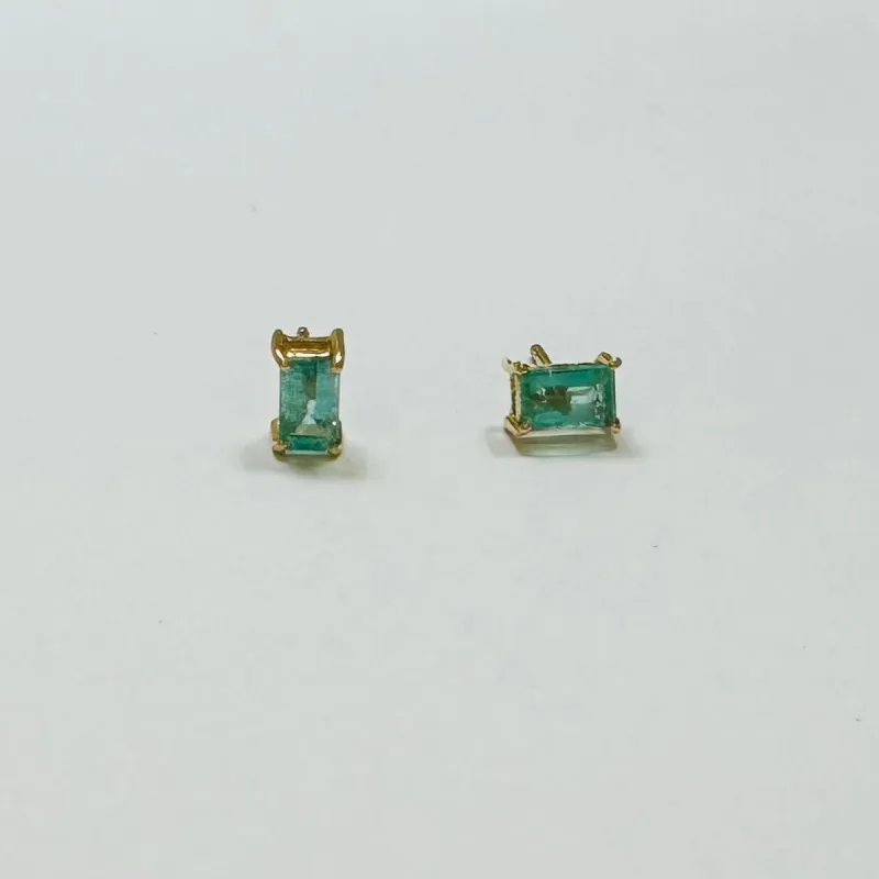 Celadon emerald baguette studs sold by Theodosia