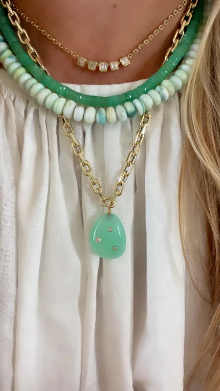 freeform chrysoprase and diamond pendant sold by Theodosia