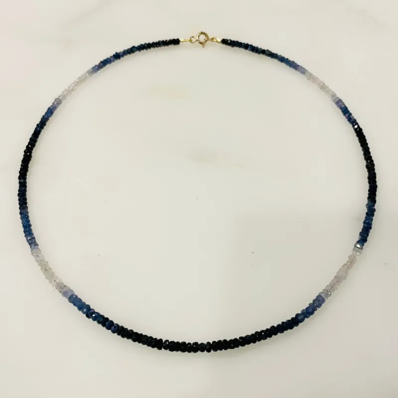 shaded blue sapphire heishi cut necklace sold by Theodosia