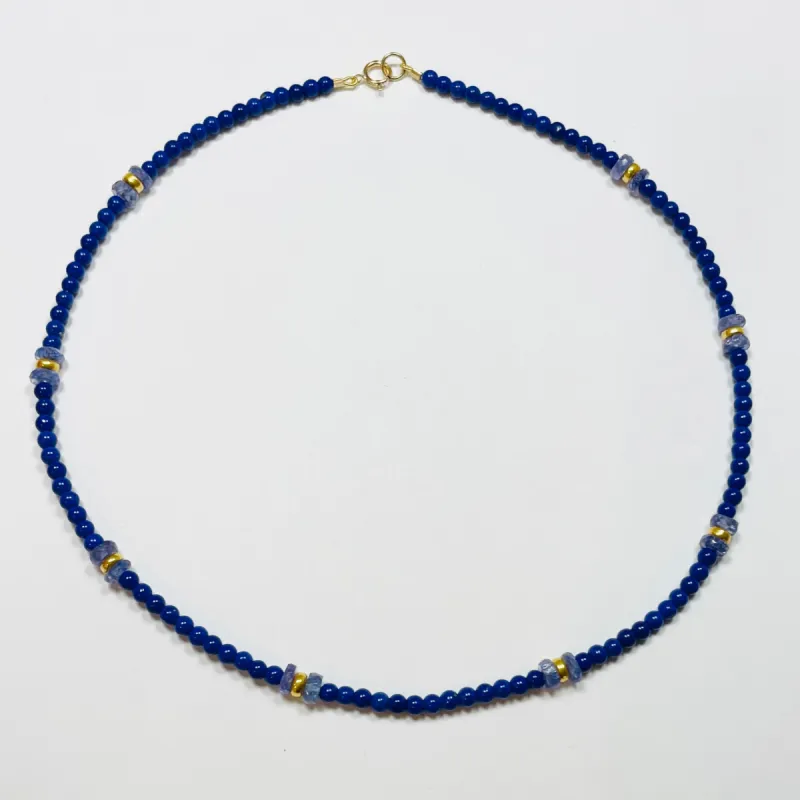 lapis tanzanite and gold necklace sold by Theodosia