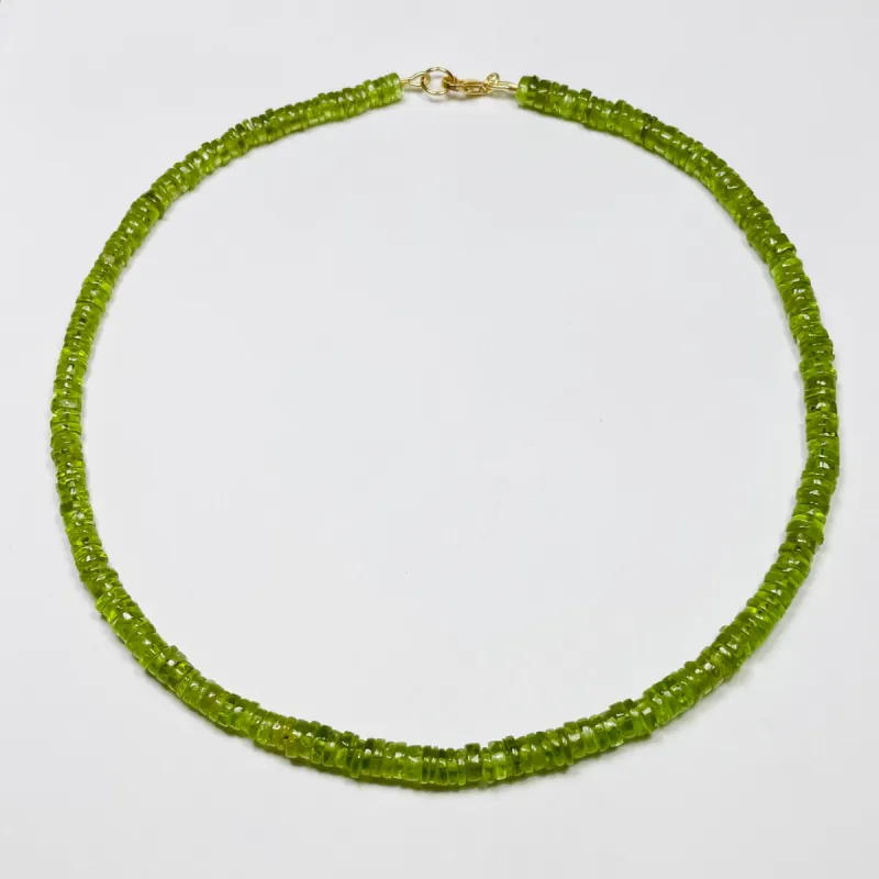 peridot smooth heishi cut necklace sold by Theodosia