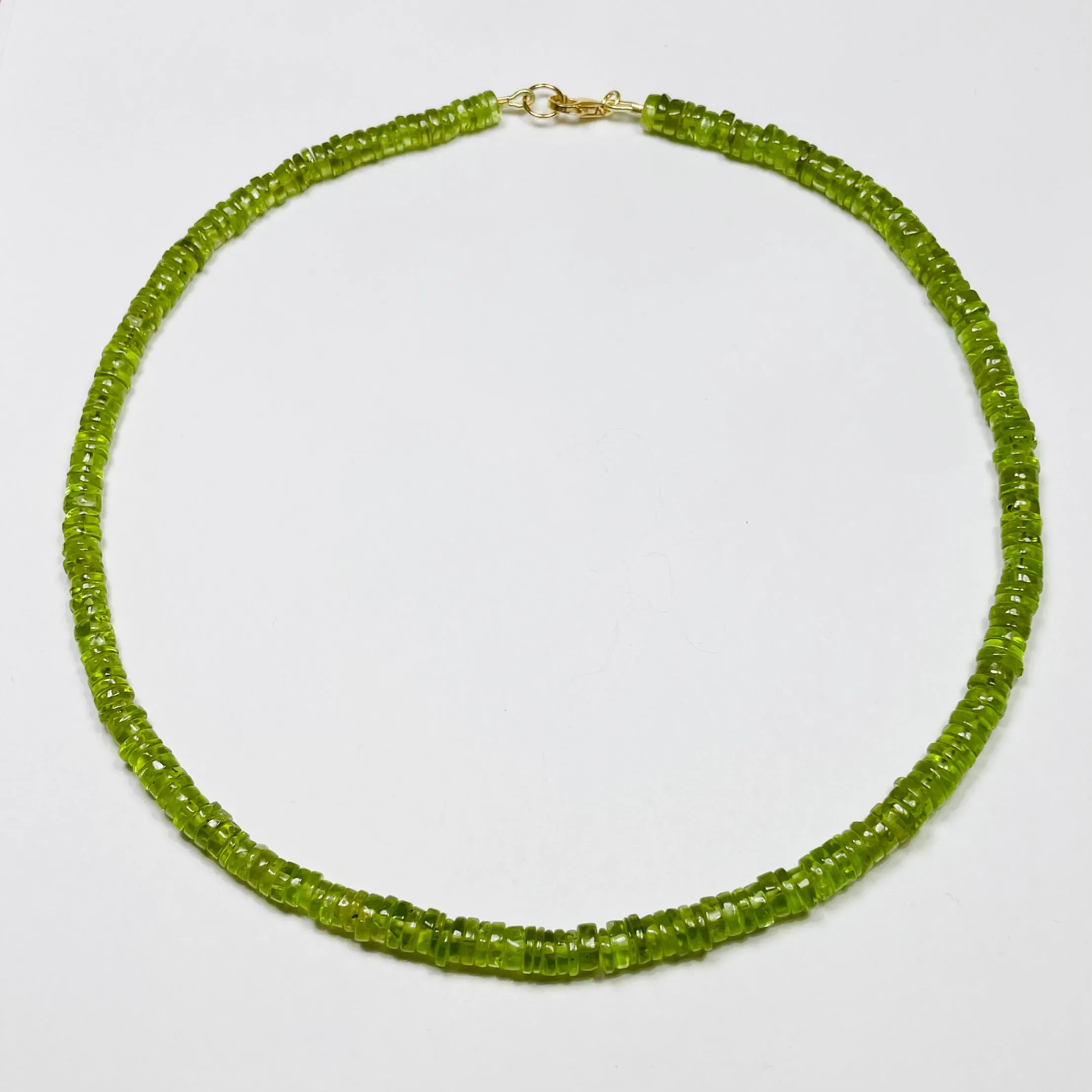 peridot smooth heishi cut necklace sold by Theodosia