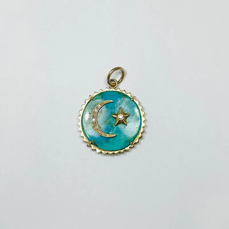 turquoise scalloped moon pendant sold by Theodosia