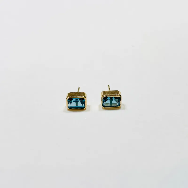 blue topaz emerald cut studs sold by Theodosia