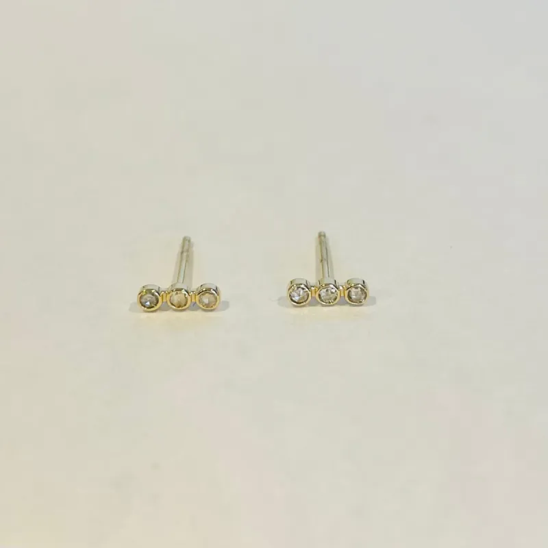 bezel set three diamond bar studs sold by Theodosia
