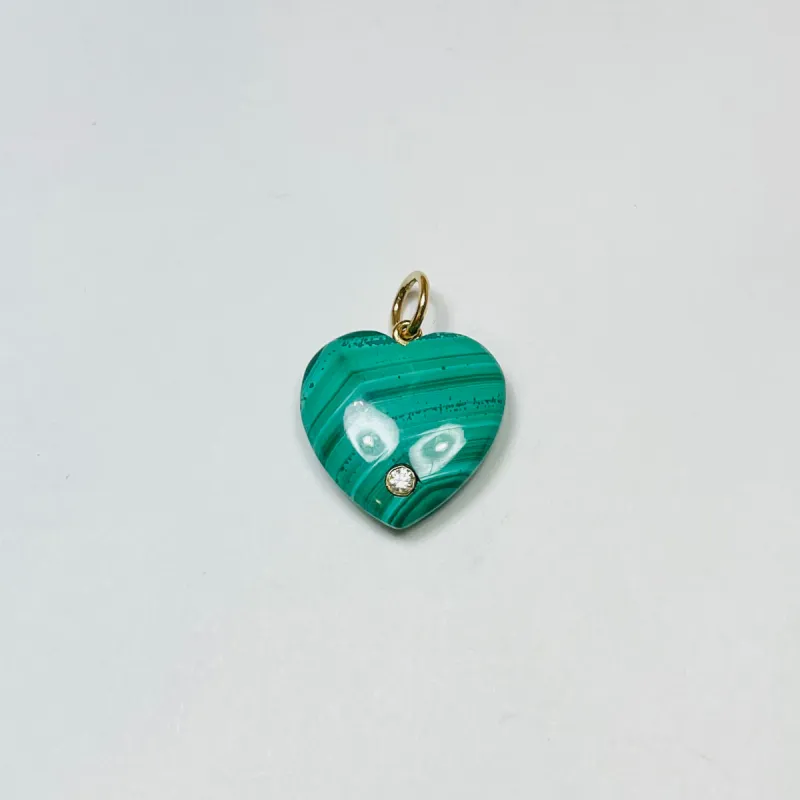 malachite heart pendant with bezel diamond sold by Theodosia
