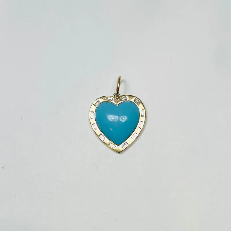 diamond baguettes turquoise heart pendant with diamond baguettes sold by Theodosia