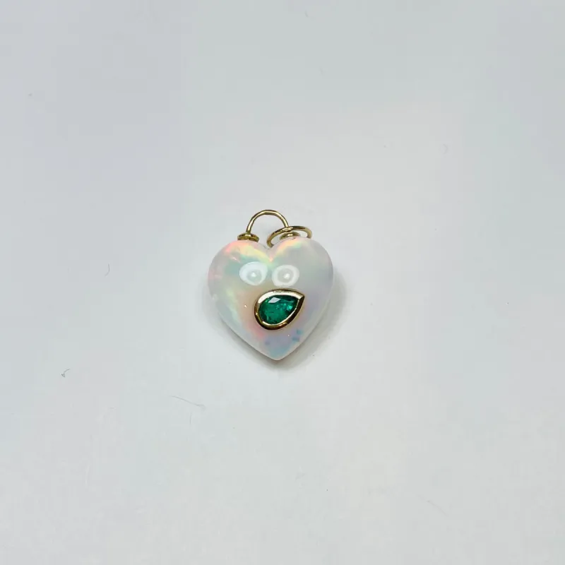 puffy opal heart pendant with emerald sold by Theodosia