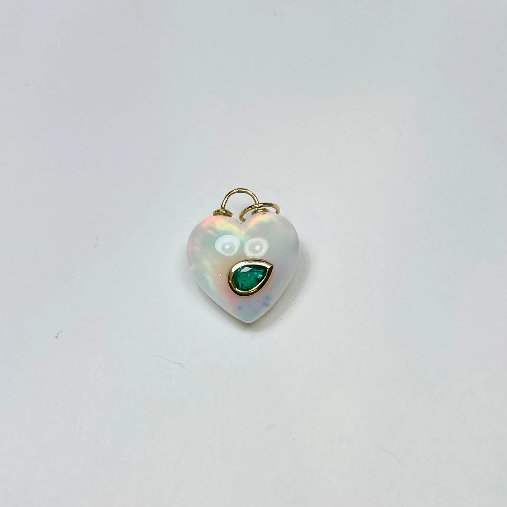 puffy opal heart pendant with emerald sold by Theodosia