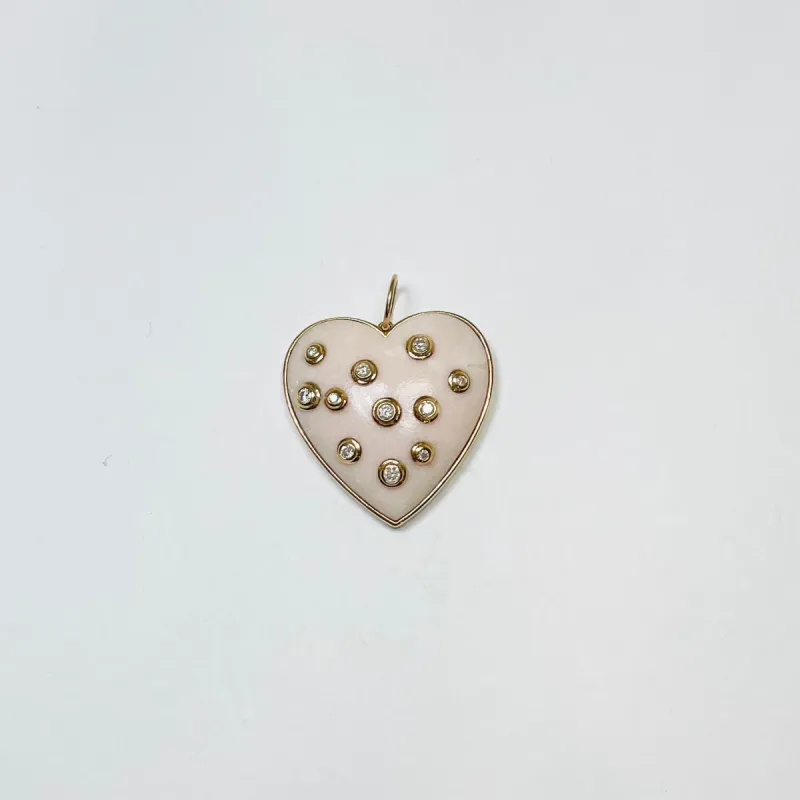 pink opal heart pendant with bezel diamonds sold by Theodosia