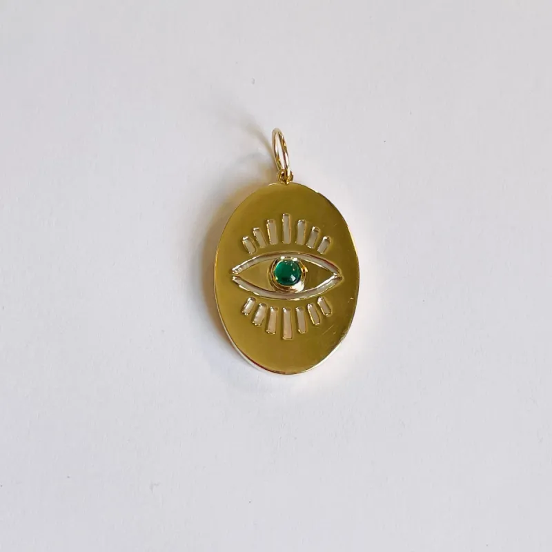 chrysoprase and mother of pearl oval evil eye pendant sold by Theodosia
