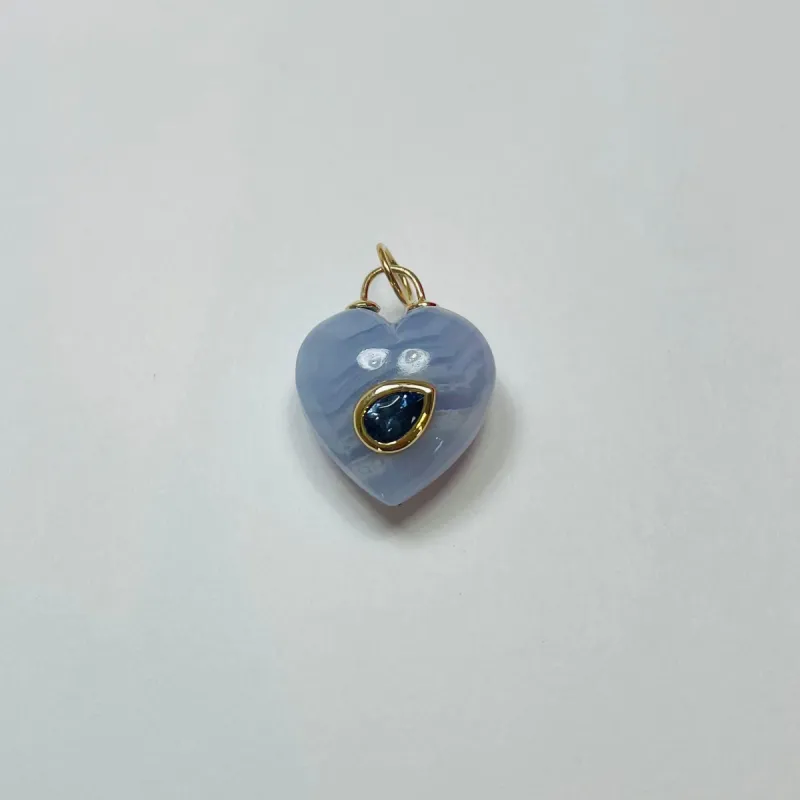 puffy lavender chalcedony heart pendant with iolite sold by Theodosia