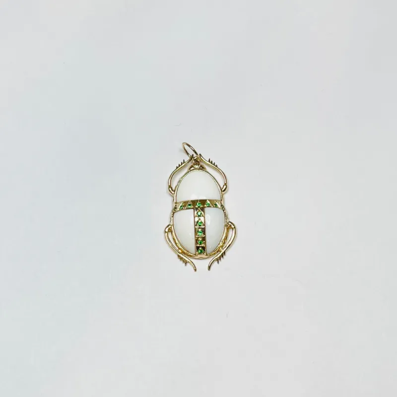 scarab beetle pendant, white agate and emerald sold by Theodosia
