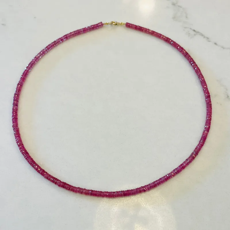 strawberry pink sapphire heishi necklace sold by Theodosia