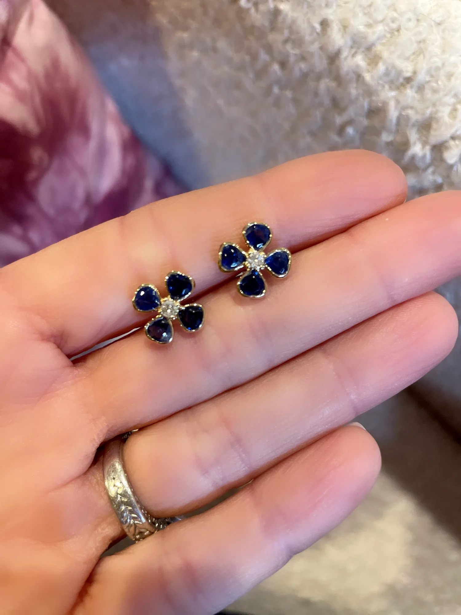 sapphire flower studs sold by Theodosia product image thumbnail 2