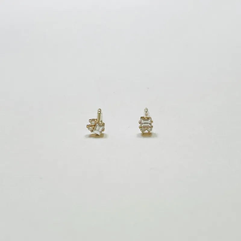 diamond baugette cluster studs sold by Theodosia