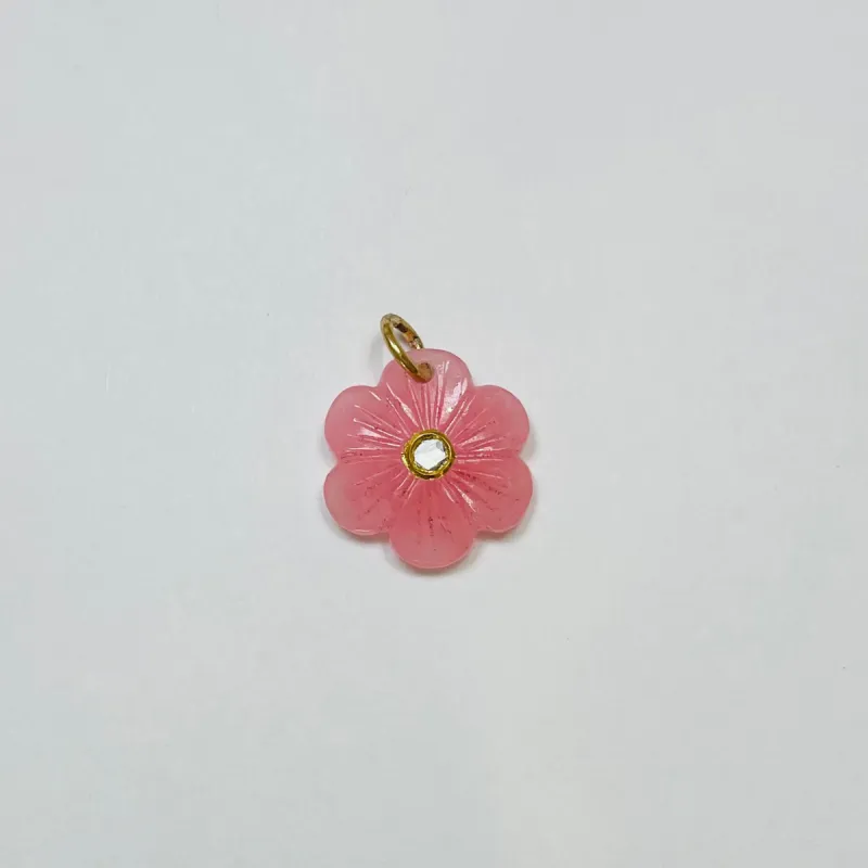 carved pink chalcedony flower pendant, 3/4 in sold by Theodosia