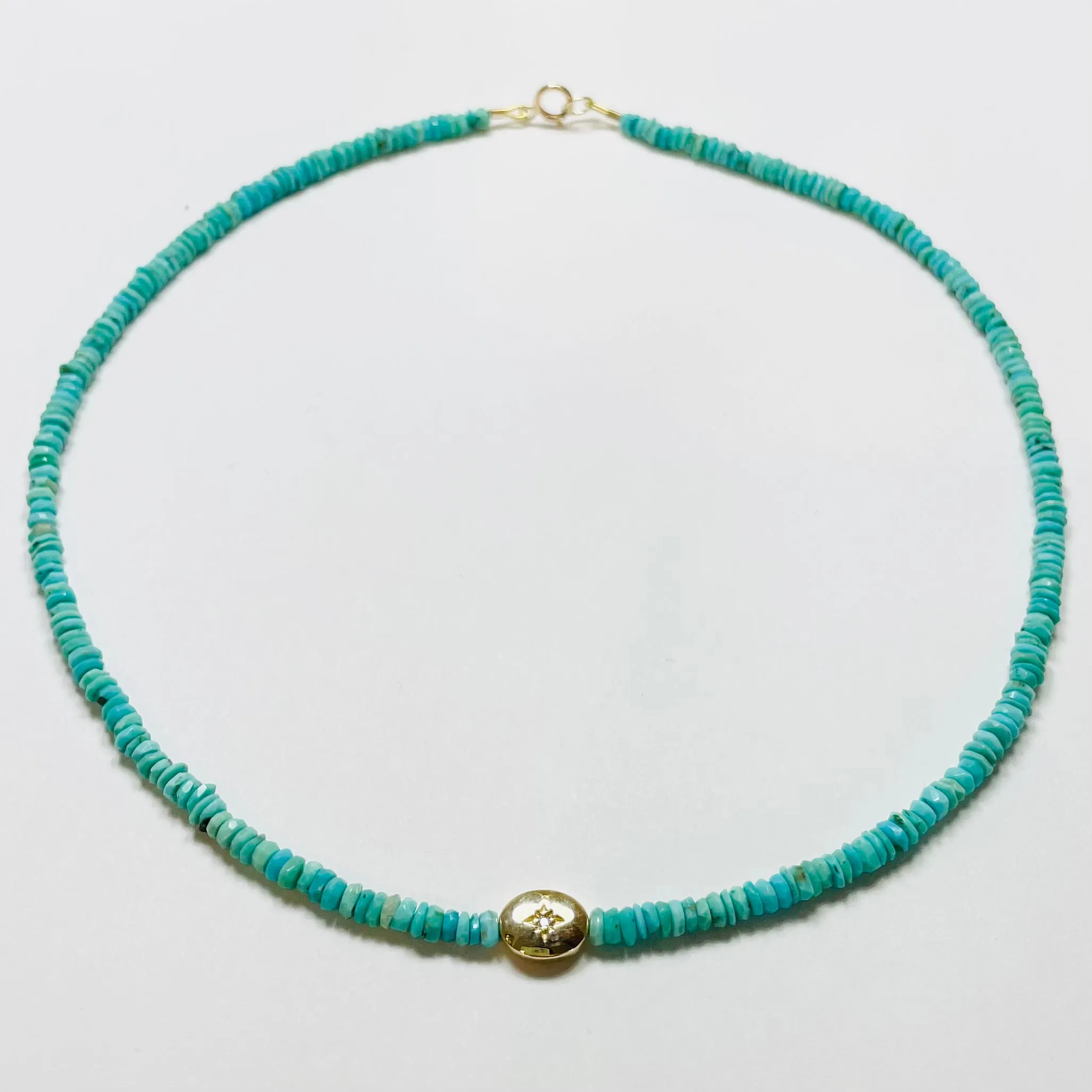 turquoise necklace with diamond and gold bead sold by Theodosia product image thumbnail 2