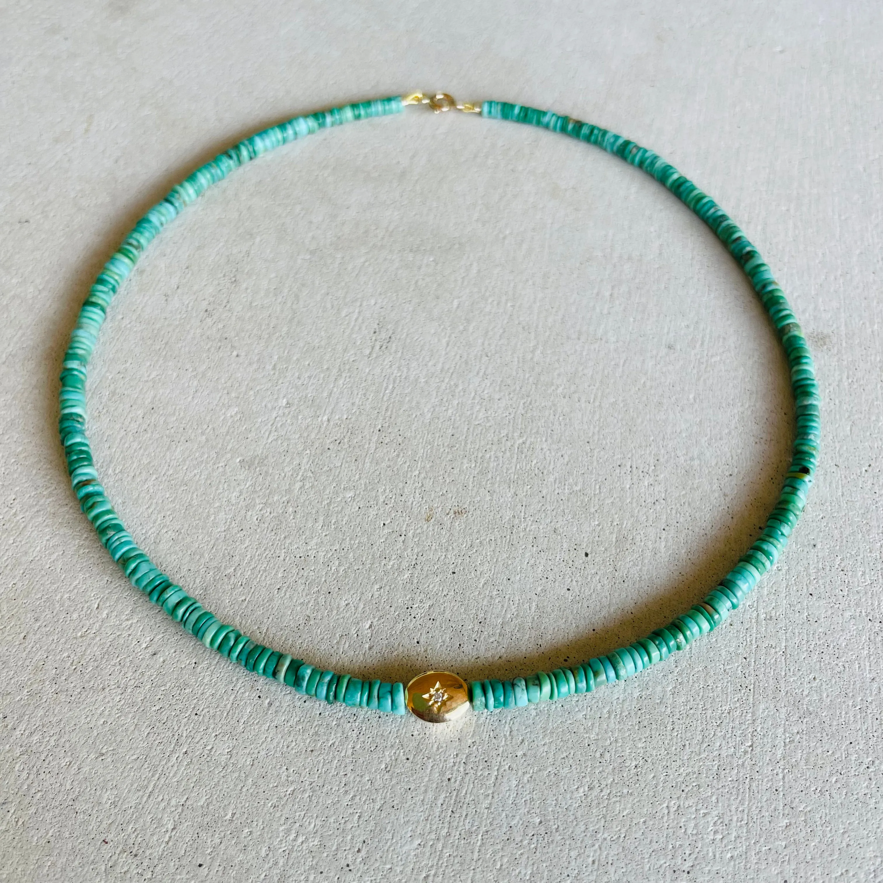 turquoise necklace with diamond and gold bead sold by Theodosia