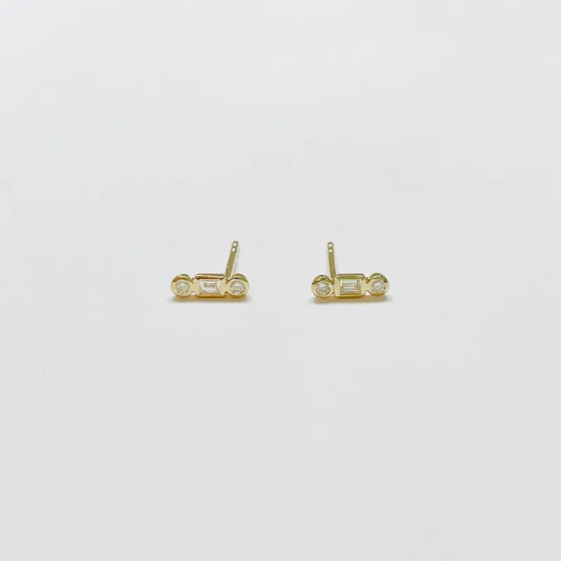 bezel set geometric diamond bar studs sold by Theodosia