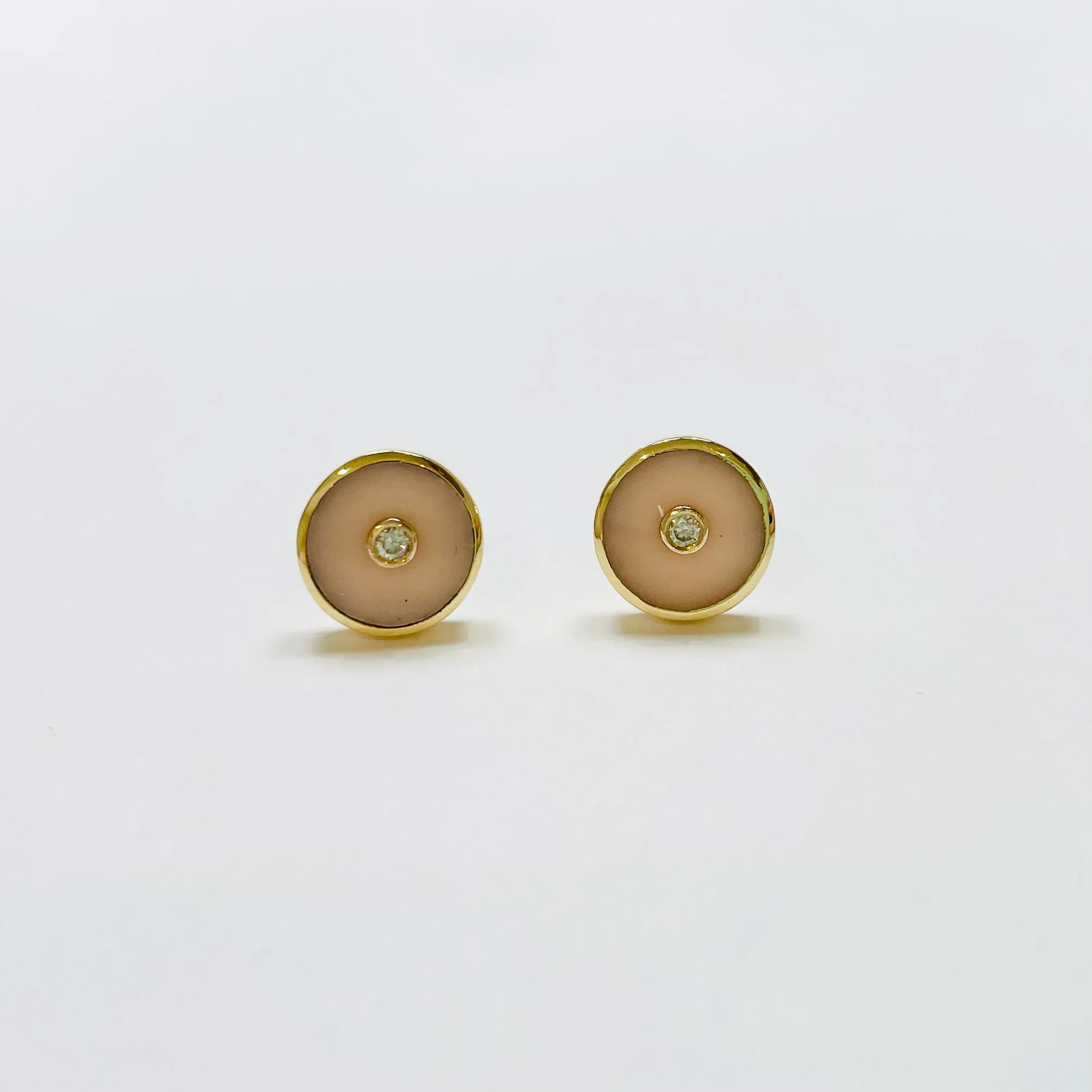 pink opal bullseye studs sold by Theodosia