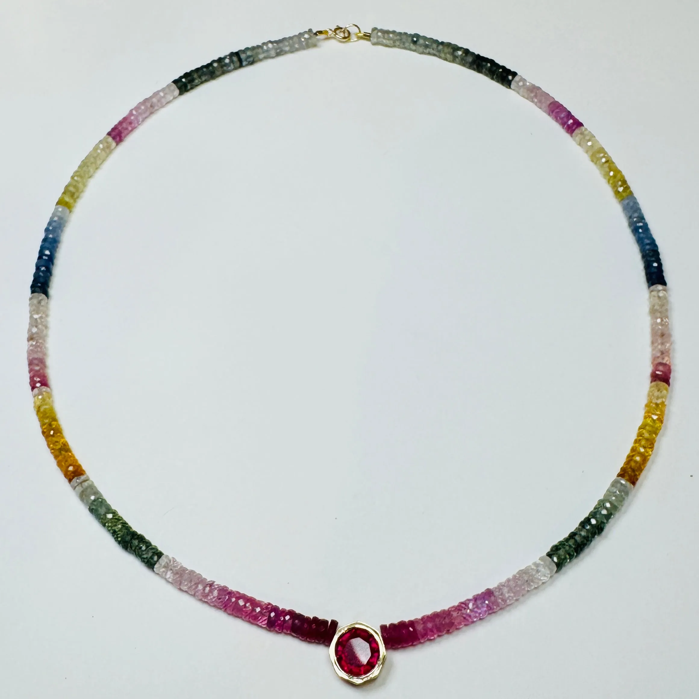 sapphire heishi necklace with ruby sold by Theodosia product image thumbnail 2