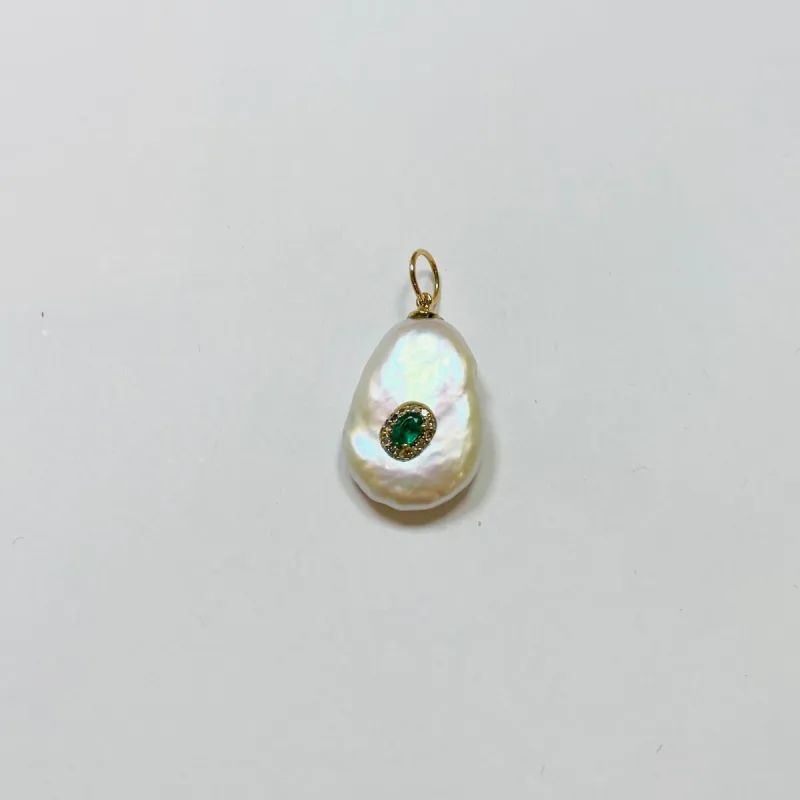 baroque pearl pendant, emerald sold by Theodosia