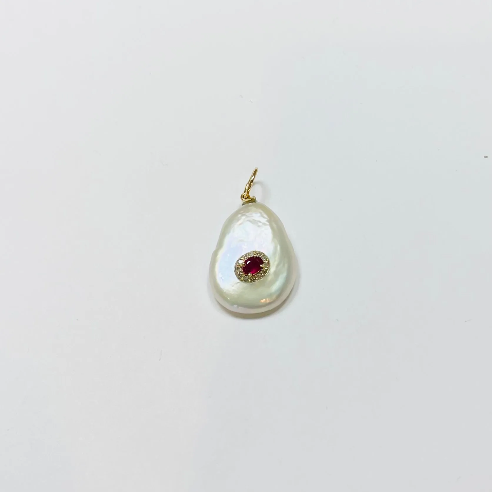 baroque pearl pendant, ruby sold by Theodosia
