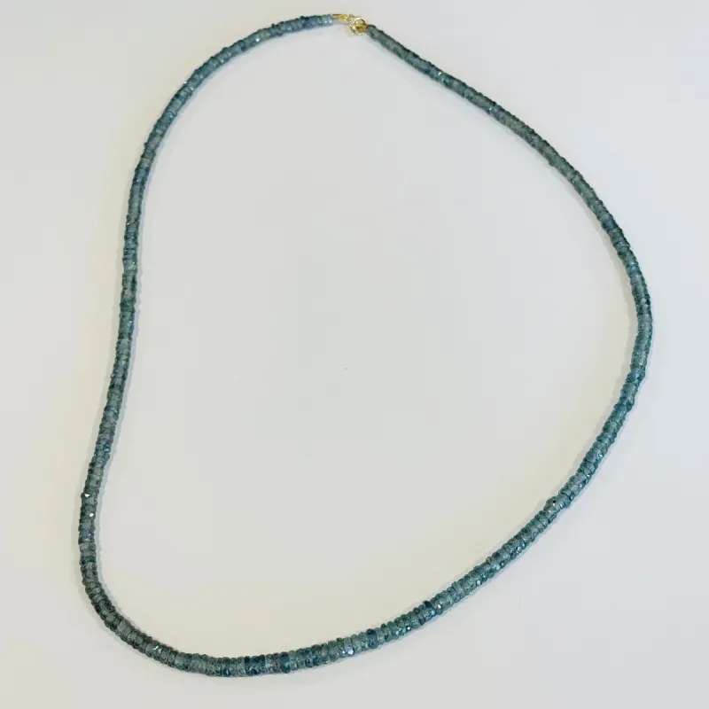 smokey blue sapphire heishi necklace sold by Theodosia