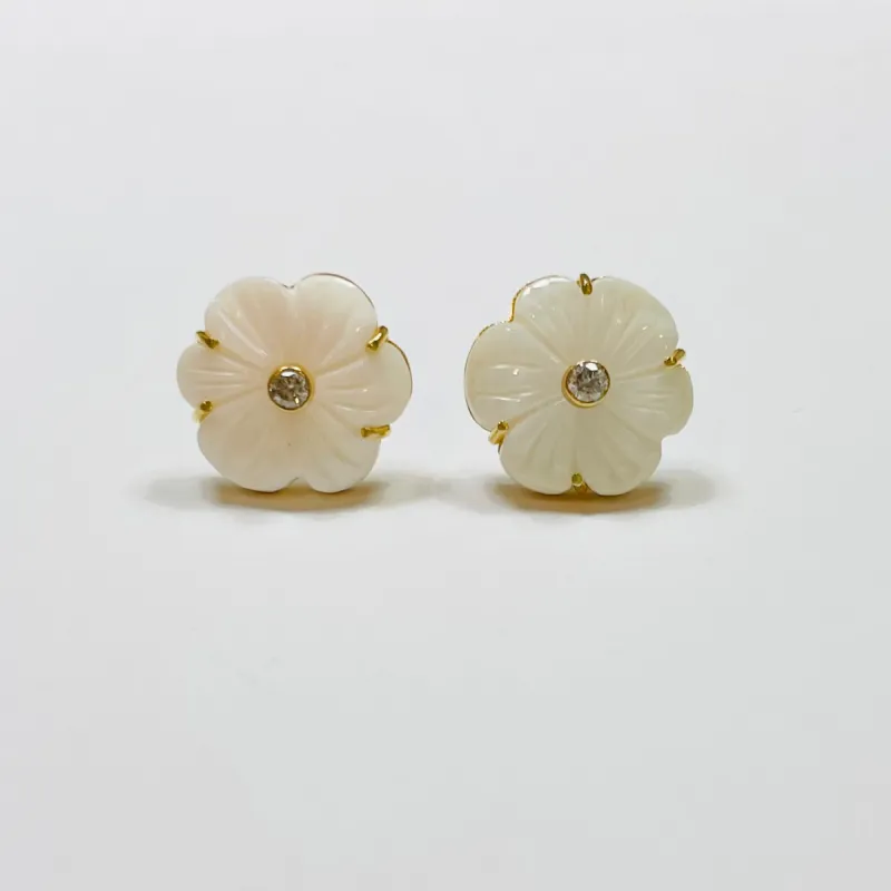 quartz flower studs, white made by Theodosia