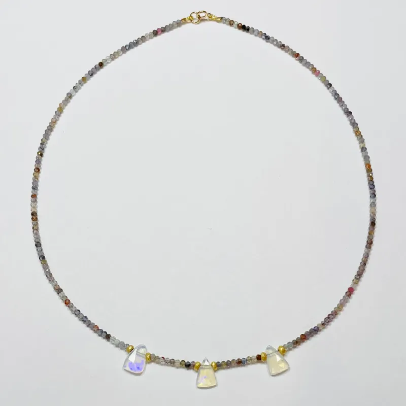 delicate iolite necklace with triange opals sold by Theodosia