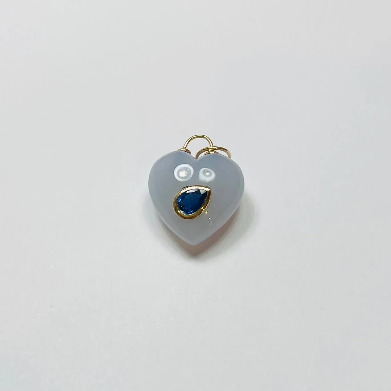 puffy chalcedony heart pendant with blue sapphire sold by Theodosia product image thumbnail 2