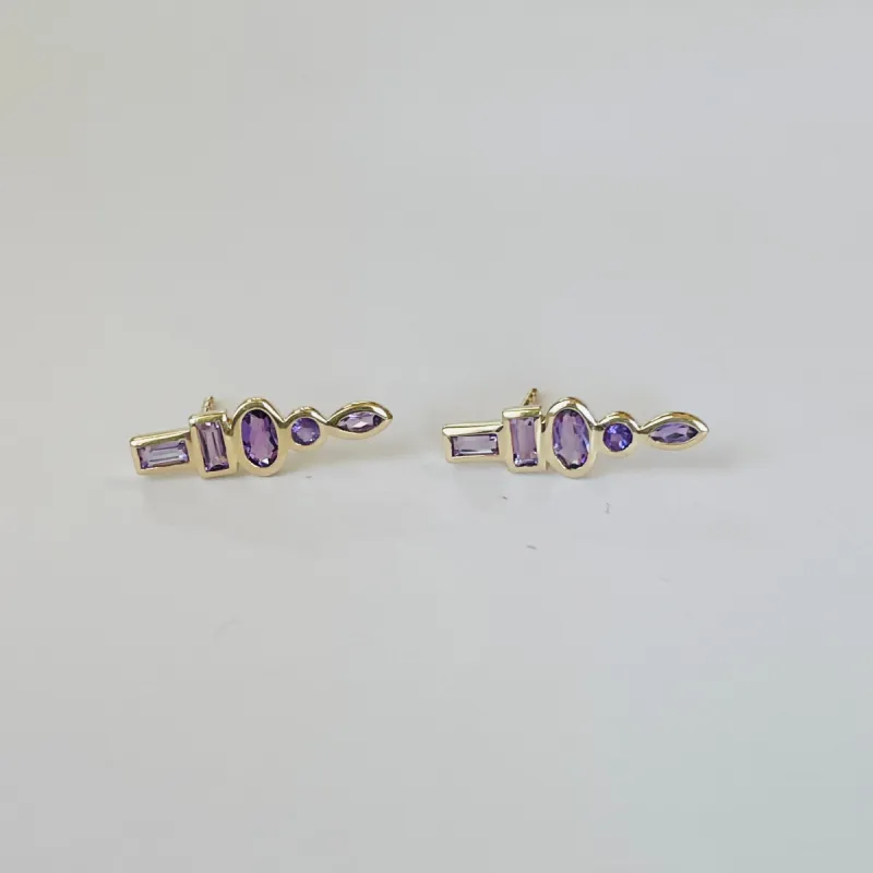 stacked geometric amethyst earrings sold by Theodosia