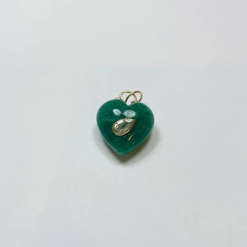 puffy green aventurine heart pendant with 14 kt gold bezel moonstone sold by Theodosia