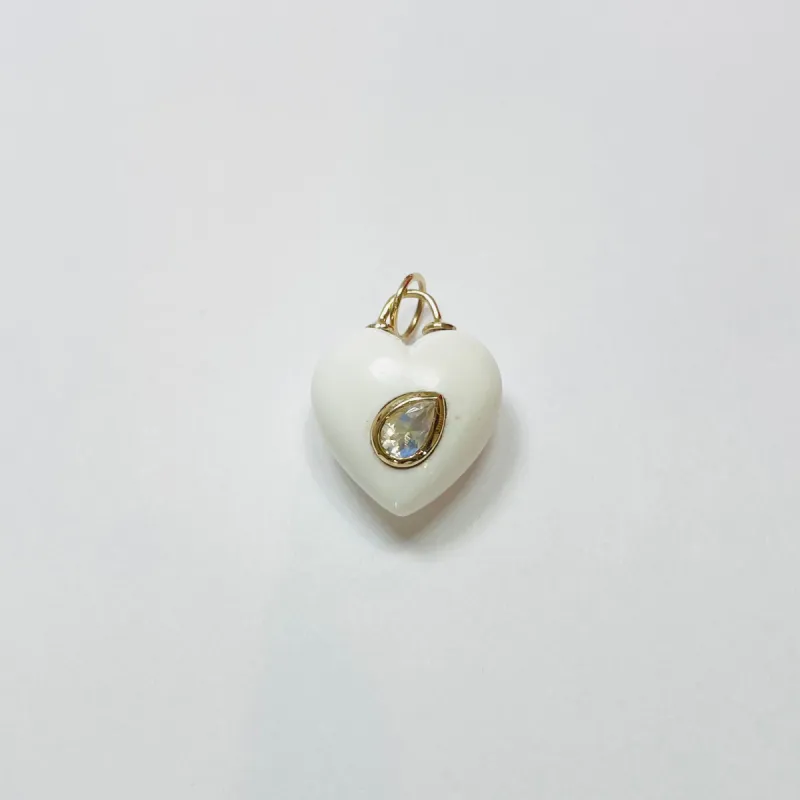 puffy white agate heart pendant with moonstone sold by Theodosia