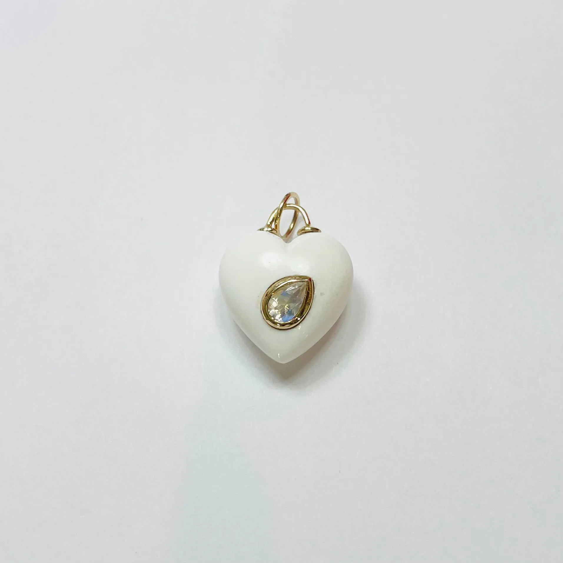 puffy white agate heart pendant with moonstone sold by Theodosia