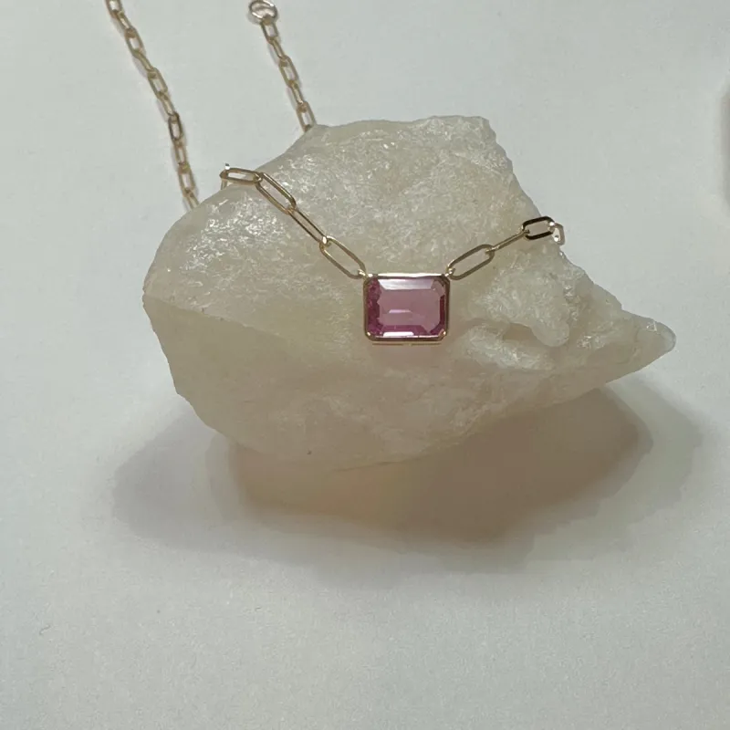 Pink sapphire bezel paperclip necklace sold by Theodosia