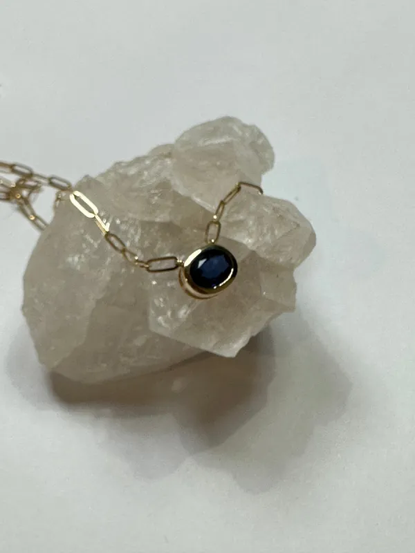 sapphire bezel set paperclip chain sold by Theodosia