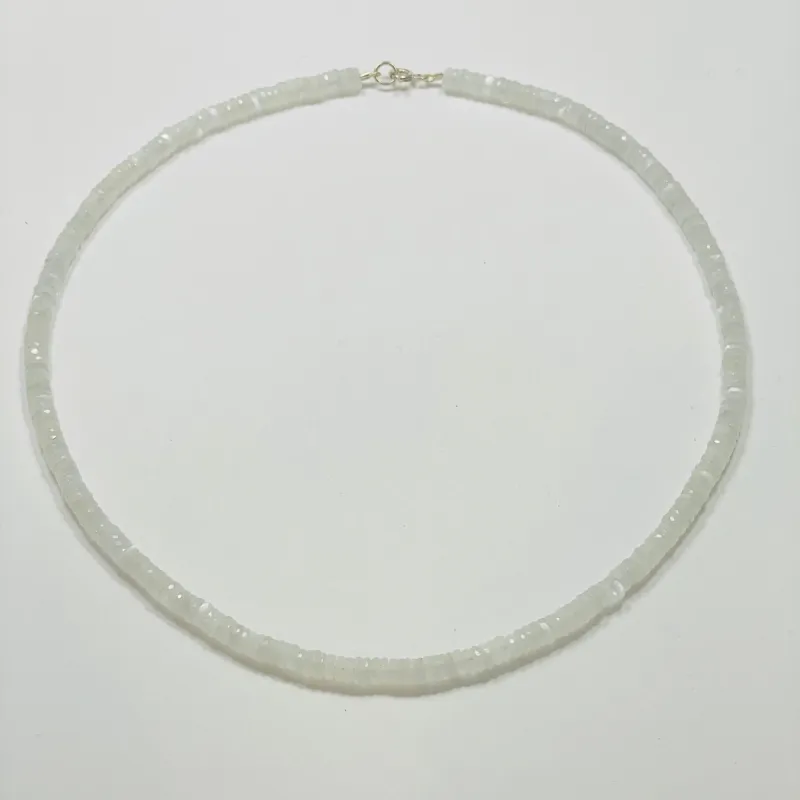 white moonstone heishi necklace sold by Theodosia