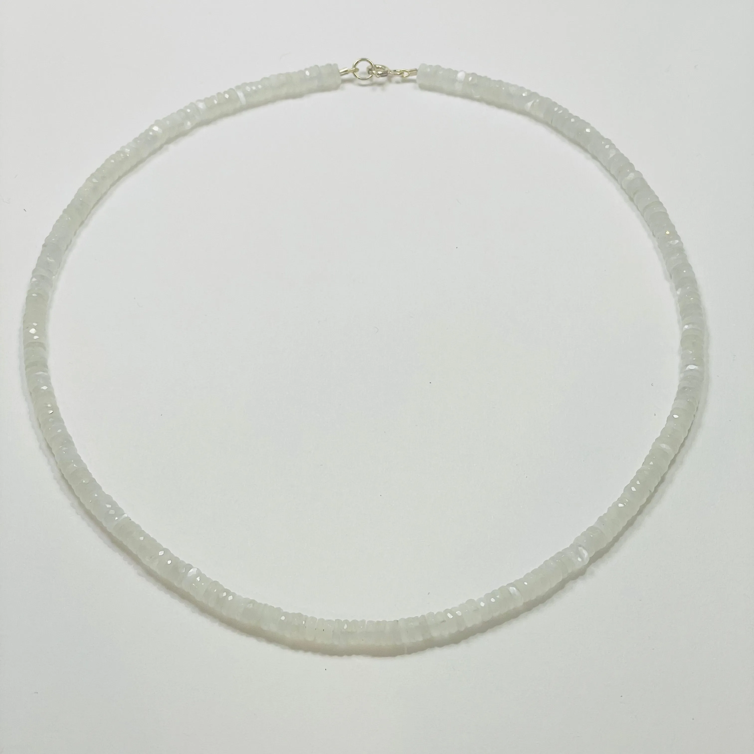 white moonstone heishi necklace sold by Theodosia