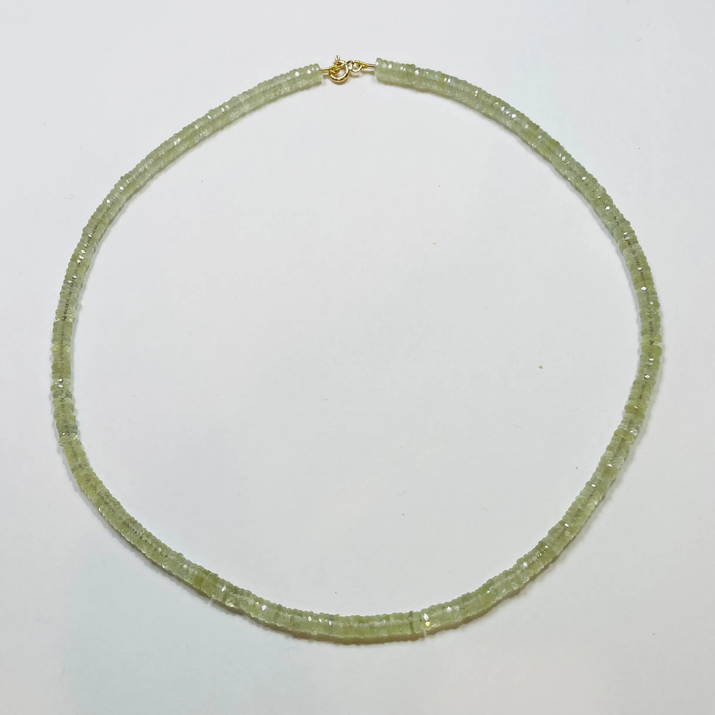prehnite heishi necklace sold by Theodosia