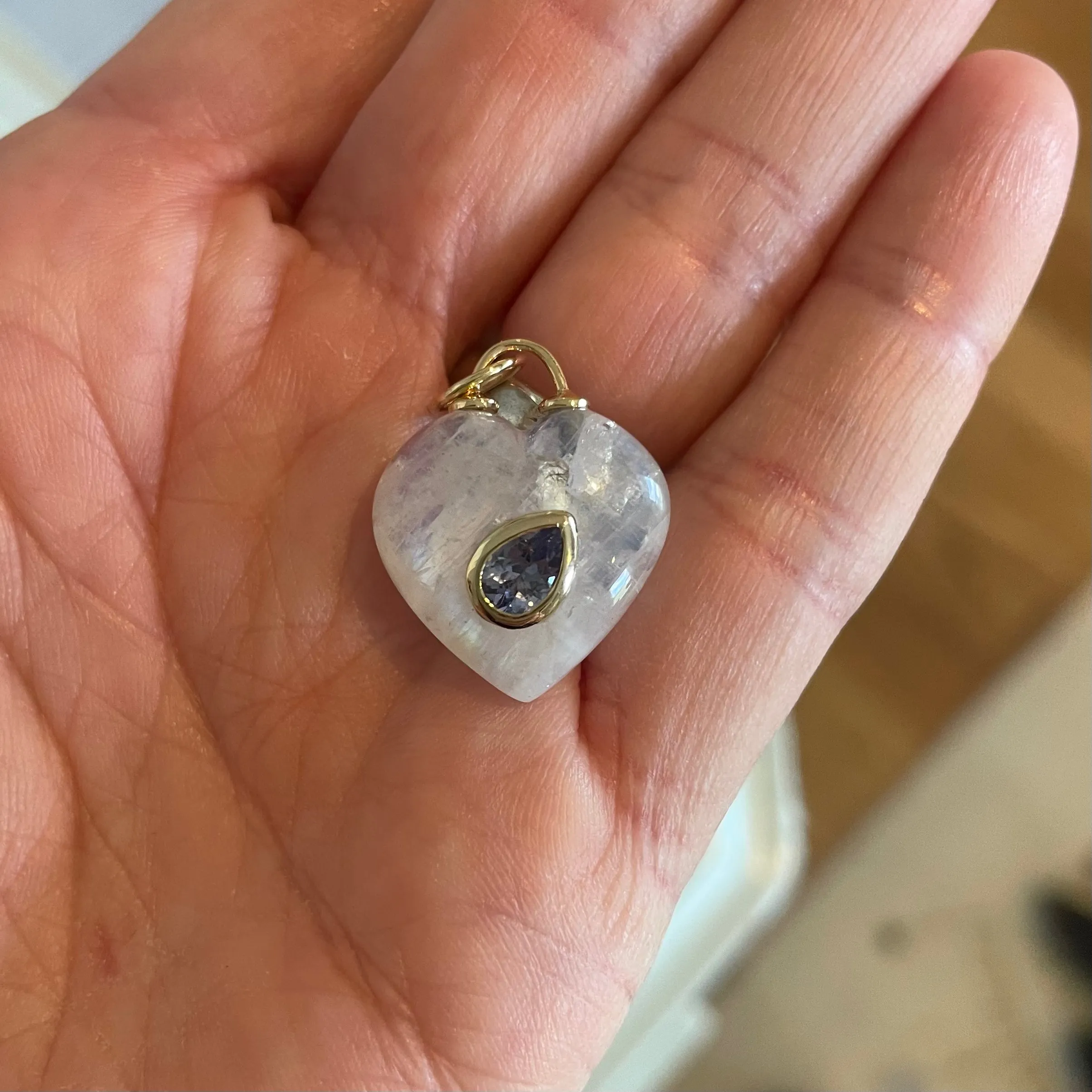 puffy moonstone heart with iolite sold by Theodosia