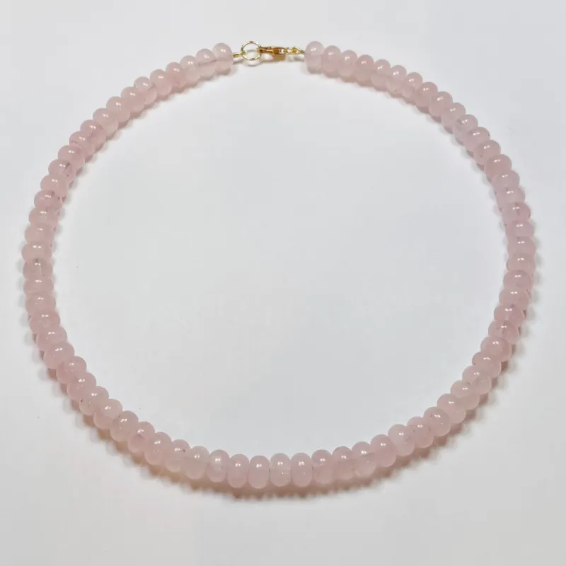 smooth rose quartz candy necklace sold by Theodosia