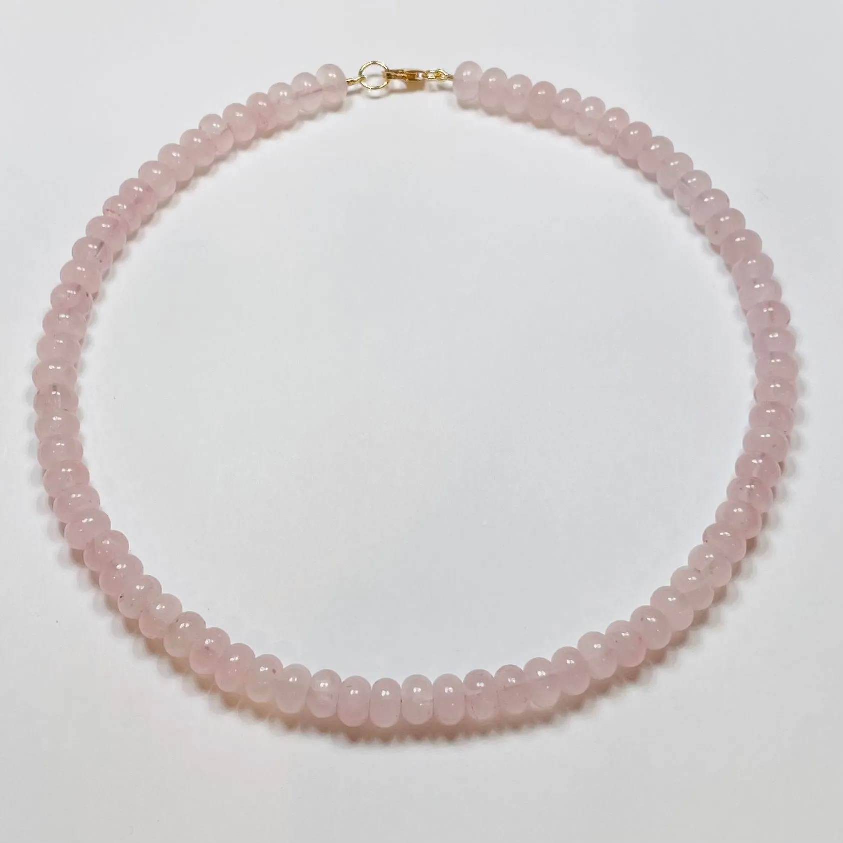 smooth rose quartz candy necklace sold by Theodosia