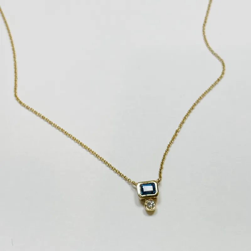 sapphire & diamond geometric necklace sold by Theodosia