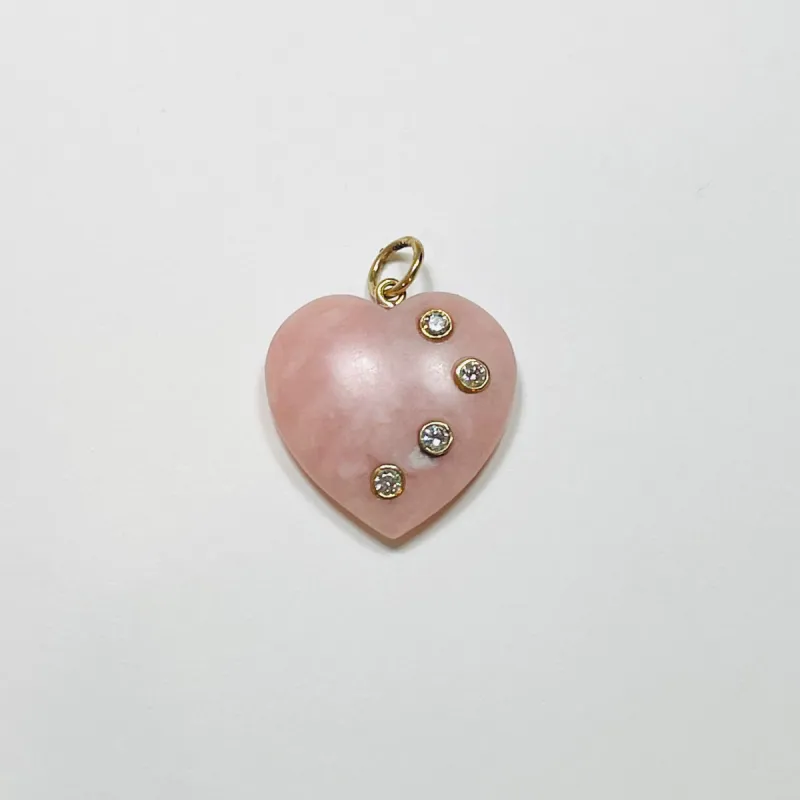 pink opal heart pendant with four bezel set diamonds sold by Theodosia