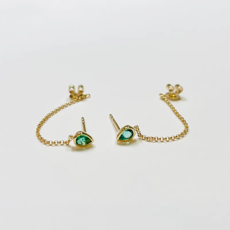 emerald studs with chain sold by Theodosia