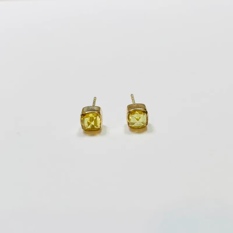 yellow sapphire cushion cut studs sold by Theodosia