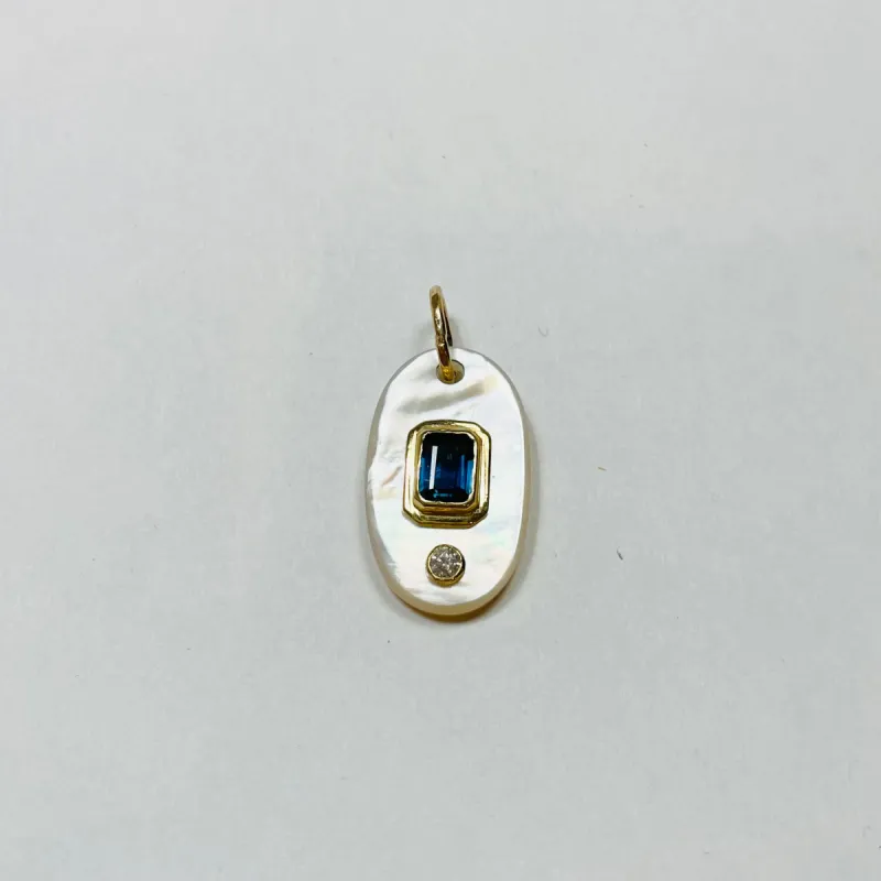 mother of pearl with sapphire pendant sold by Theodosia